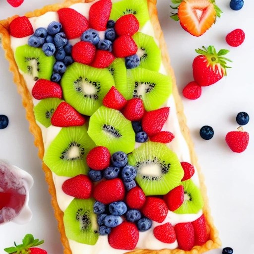Stunning fresh fruit puff pastry tart with glazed berries.