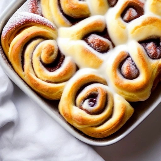 Warm puff pastry cinnamon rolls with sweet white glaze.