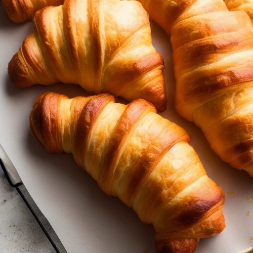 Savory ham and cheese puff pastry croissants with toasted cheese crust