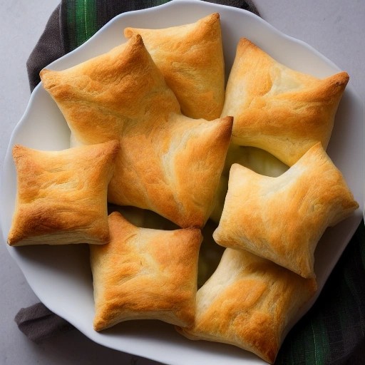 Flaky cheddar and chive puff pastry biscuits in a bread basket