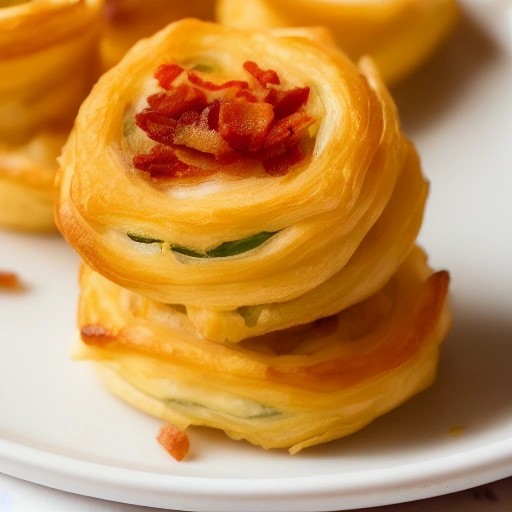 Crispy jalapeno popper puff pastry pinwheels stacked on a plate