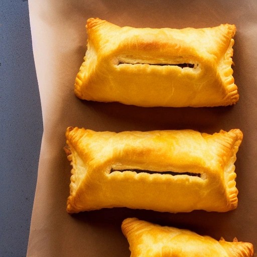 Golden-yellow jamaican beef patties made with flaky puff pastry