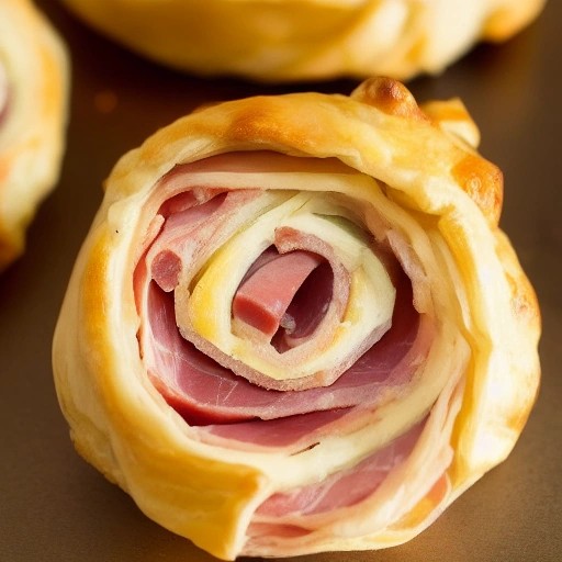 Flaky baked ham and brie pastry pinwheels