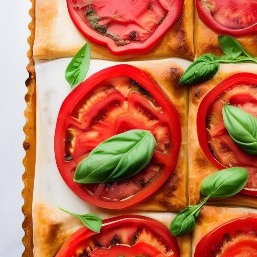 Summer tomato and basil puff pastry tart with sweet balsamic glaze