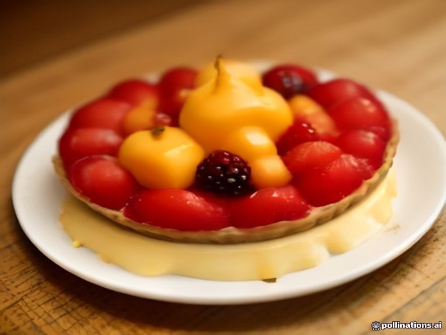 Freshly baked German fruit tart with vanilla custard and seasonal berries.