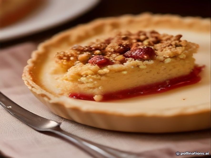 Sweet and tart German cherry tart crowned with golden streusel crumble