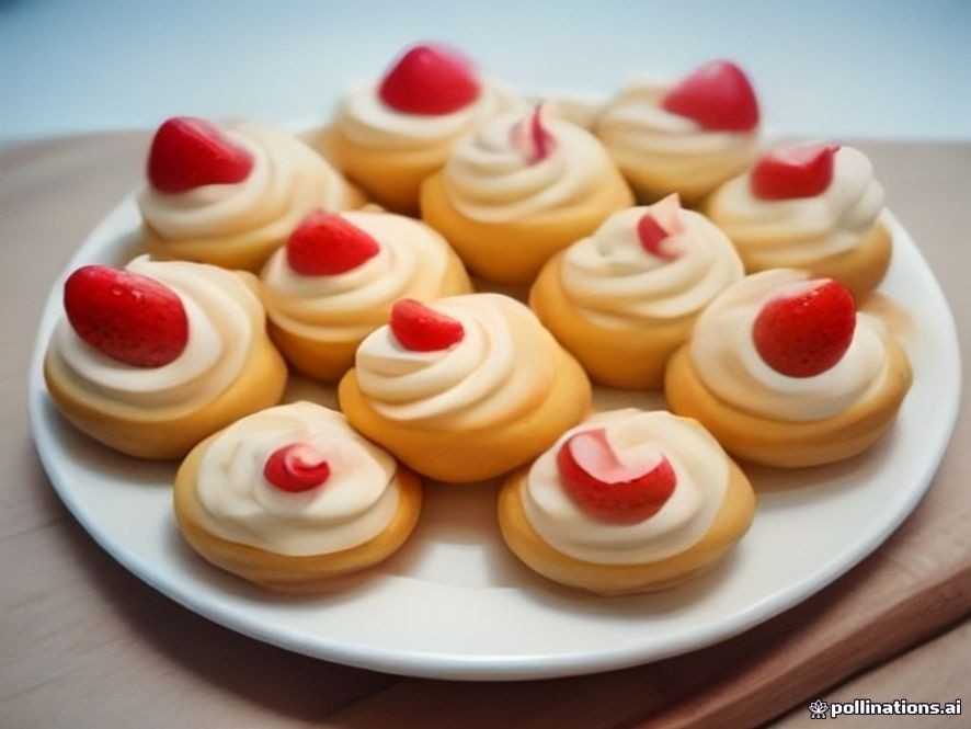 German cream puffs stuffed with fresh strawberry slices and cream