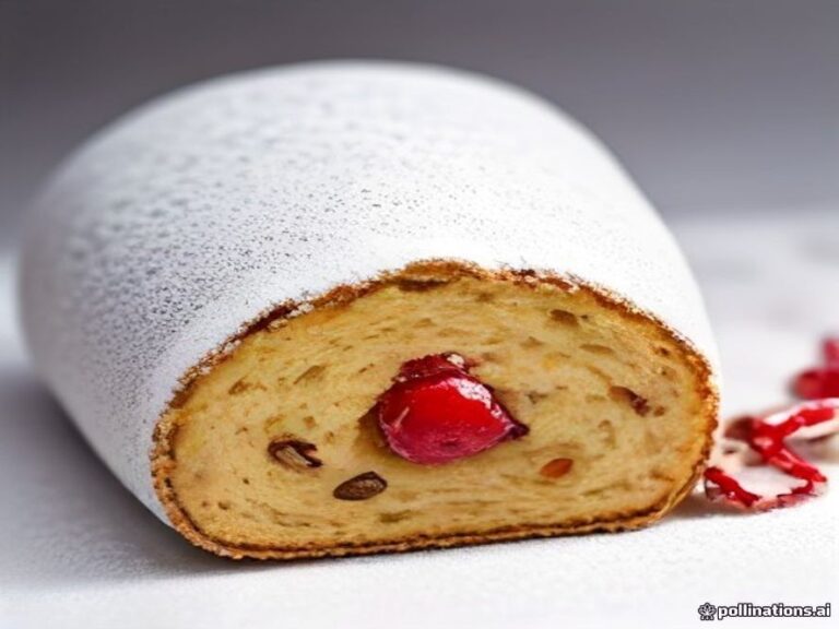 Authentic German Christmas stollen dusted with powdered sugar